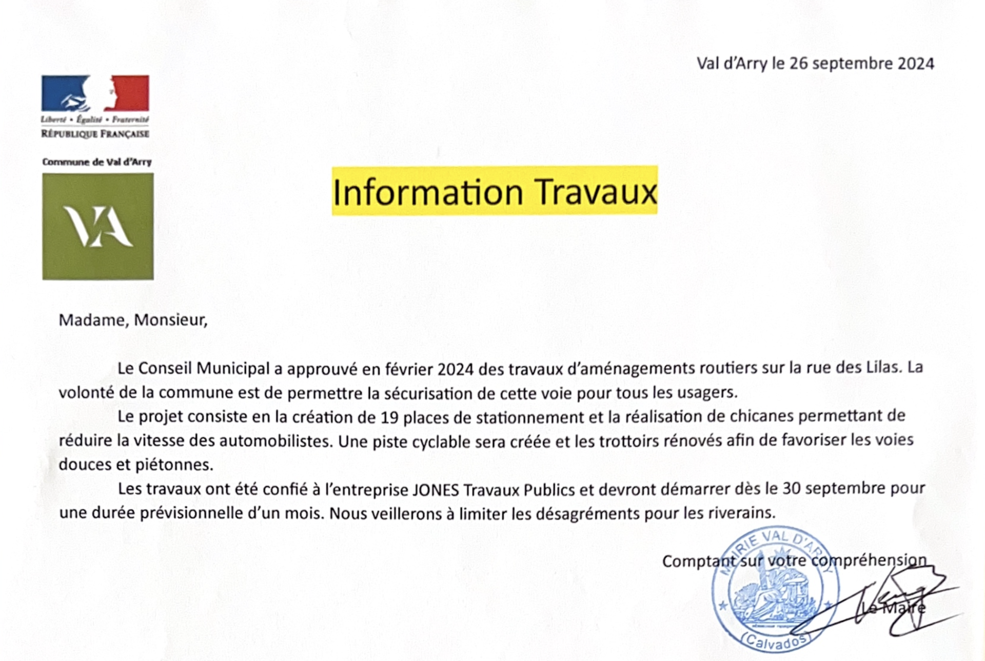 2024 travaux rue des lilas