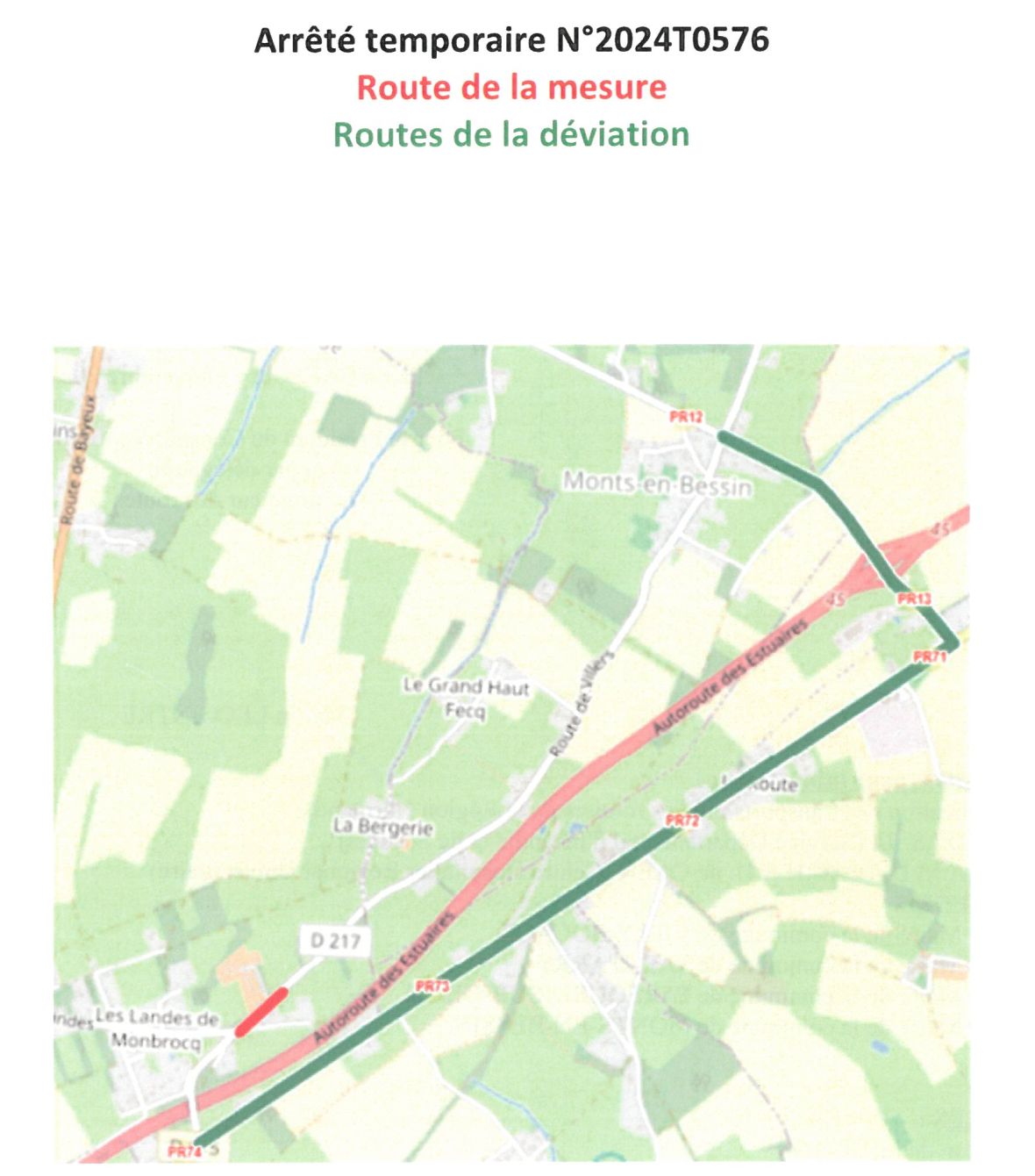 Arrêté préfectoral de déviation vers Villy Bocage le 18/11