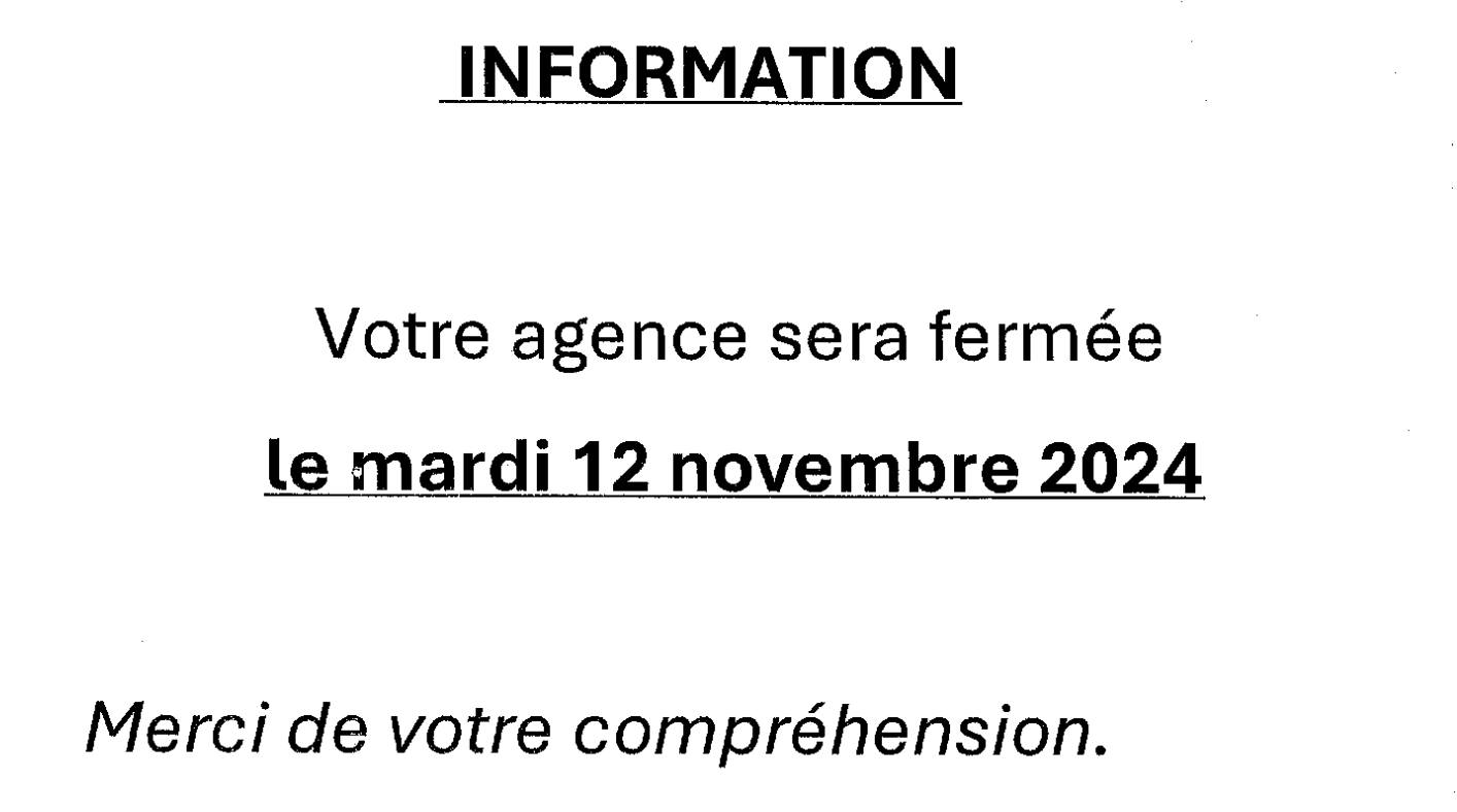 Fermeture le 12 novembre 2024